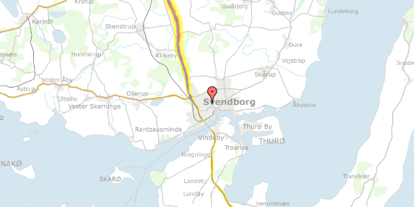 Trafikstøjkort på Bjergvænget 3, 5700 Svendborg