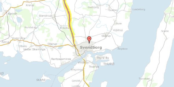 Trafikstøjkort på Bjørnøvej 14B, 5700 Svendborg