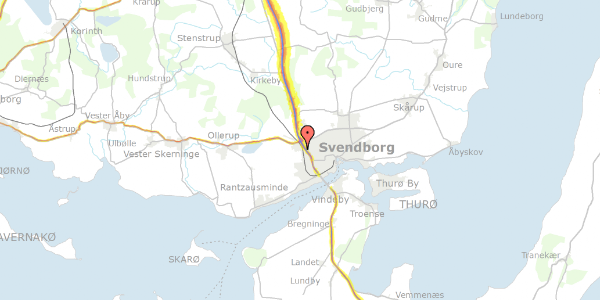 Trafikstøjkort på Ryttervej 11, 5700 Svendborg