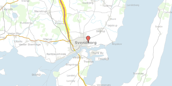 Trafikstøjkort på Sanddalsvænget 14, 5700 Svendborg