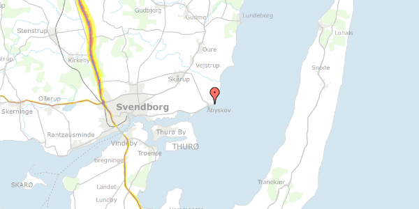 Trafikstøjkort på Åbyskovtoften 11, 5881 Skårup Fyn