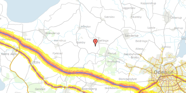 Trafikstøjkort på Hedebovej 35, 5474 Veflinge