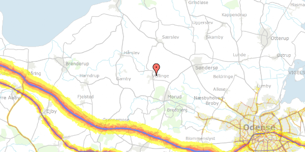 Trafikstøjkort på Lindebjerg 14, 5474 Veflinge