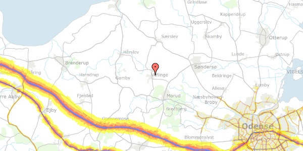 Trafikstøjkort på Lindebjerg 17, 5474 Veflinge