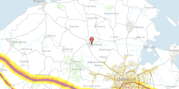 Trafikstøjkort på Odensevej 55, 5471 Søndersø