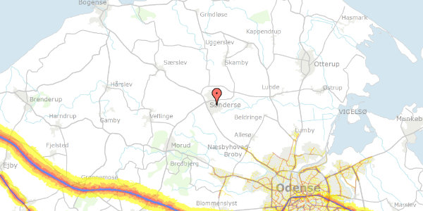 Trafikstøjkort på Odensevej 64, 5471 Søndersø