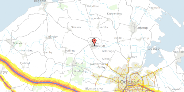 Trafikstøjkort på Odensevej 66, 5471 Søndersø