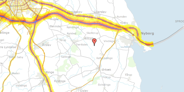 Trafikstøjkort på Ellingevej 46, 5540 Ullerslev