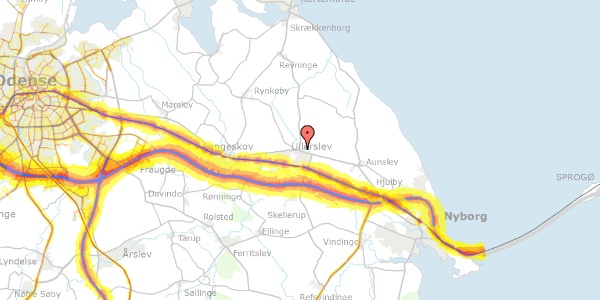 Trafikstøjkort på Odensevej 28, 5540 Ullerslev