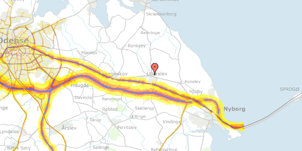 Trafikstøjkort på Odensevej 30, 5540 Ullerslev