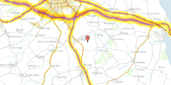 Trafikstøjkort på Ringstedgårdsvej 1, 5792 Årslev