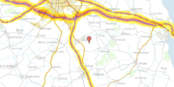 Trafikstøjkort på Ringstedgårdsvej 3, 5792 Årslev