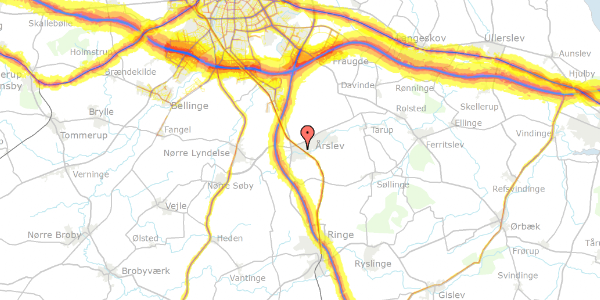 Trafikstøjkort på Rønnebærvej 22, 5792 Årslev