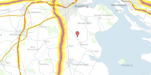 Trafikstøjkort på Sjølund Landevej 32, 6093 Sjølund