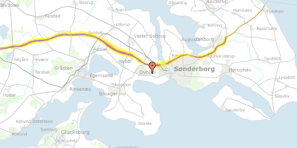 Trafikstøjkort på Dybbøl Bygade 12, 6400 Sønderborg