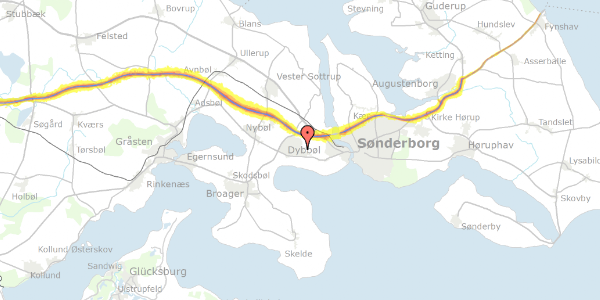 Trafikstøjkort på Dybbøl Bygade 28D, 6400 Sønderborg