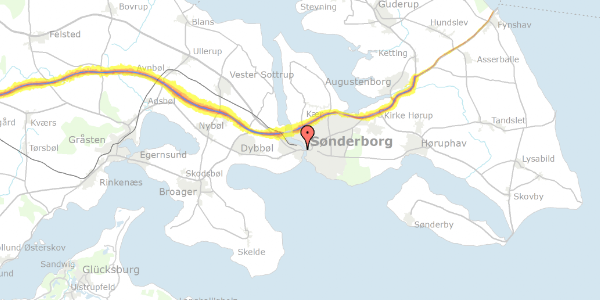 Trafikstøjkort på Dybbølgade 9, 6400 Sønderborg