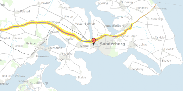 Trafikstøjkort på Dybbøløstenvej 23, 6400 Sønderborg