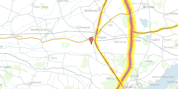 Trafikstøjkort på Flensborglandevej 28, 6360 Tinglev