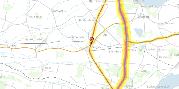 Trafikstøjkort på Hasselvænget 7, 6360 Tinglev
