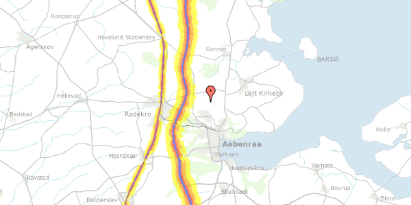 Trafikstøjkort på Lindbjerg Skovvej 111, 6200 Aabenraa