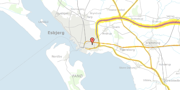 Trafikstøjkort på Baggesens Alle 135, 6700 Esbjerg