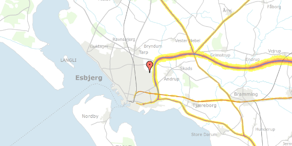 Trafikstøjkort på Fyrrelunden 34, 6705 Esbjerg Ø