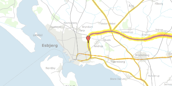 Trafikstøjkort på Hassellunden 86, 6705 Esbjerg Ø