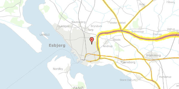 Trafikstøjkort på Nøddelunden 34, 6705 Esbjerg Ø