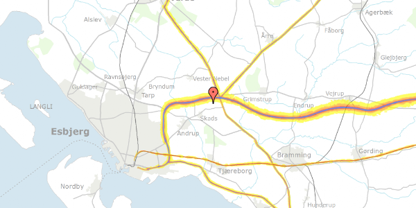 Trafikstøjkort på Skads Byvej 91, 6705 Esbjerg Ø