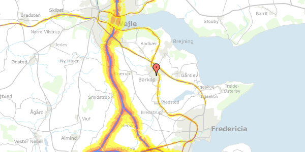 Trafikstøjkort på Olafsvej 3, 7080 Børkop