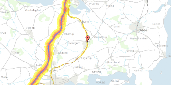 Trafikstøjkort på Bakkevej 14, 8732 Hovedgård