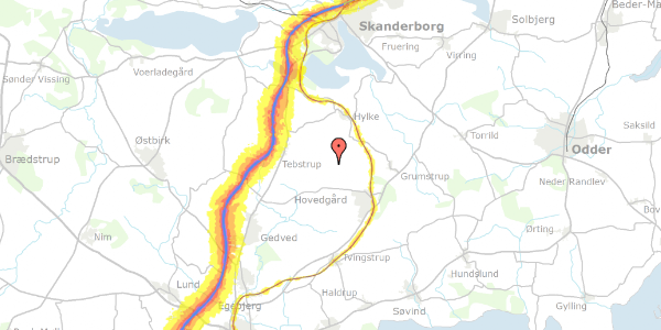 Trafikstøjkort på Elbjergvej 20, 8732 Hovedgård