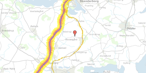 Trafikstøjkort på Elbjergvej 35, 8732 Hovedgård