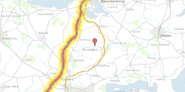 Trafikstøjkort på Elbjergvej 39, 8732 Hovedgård