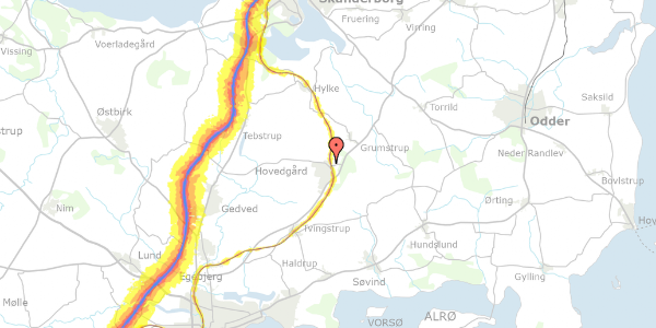 Trafikstøjkort på Frydsvej 10, 8732 Hovedgård