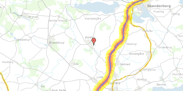 Trafikstøjkort på Karolinelundsvej 1, 8752 Østbirk