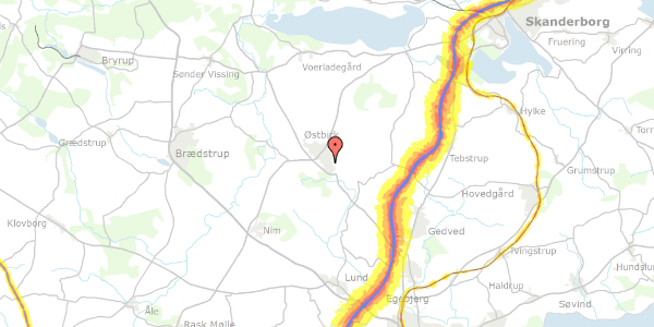 Trafikstøjkort på Karolinelundsvej 3, 8752 Østbirk