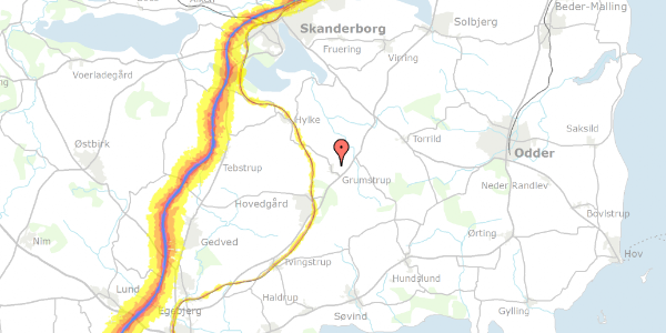 Trafikstøjkort på Kærsholmvej 1, 8732 Hovedgård