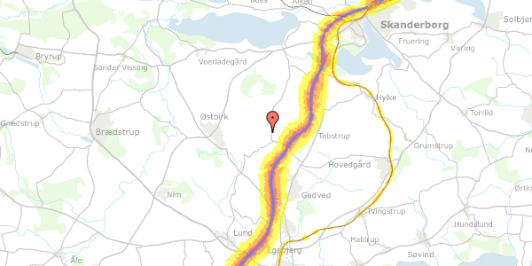 Trafikstøjkort på Monbjergvej 12, 8751 Gedved