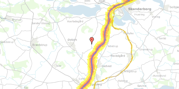 Trafikstøjkort på Monbjergvej 31B, 8751 Gedved