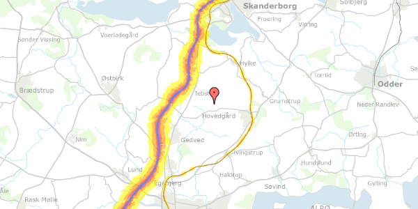 Trafikstøjkort på Overbyvej 2, 8732 Hovedgård