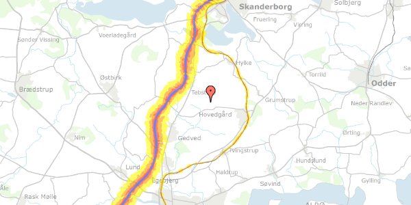 Trafikstøjkort på Overbyvej 4, 8732 Hovedgård