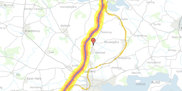 Trafikstøjkort på Skanderborgvej 15, 8751 Gedved