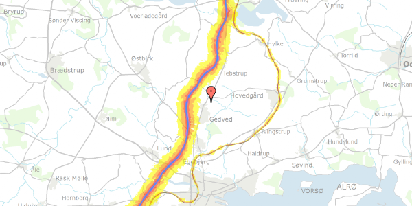 Trafikstøjkort på Skanderborgvej 18, 8751 Gedved