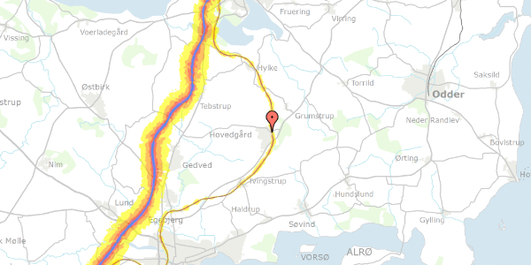 Trafikstøjkort på Tornbjerg 77, 8732 Hovedgård