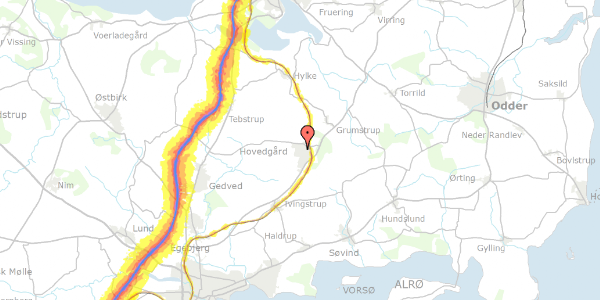 Trafikstøjkort på Tornbjerg 94, 8732 Hovedgård