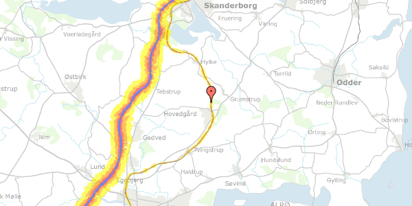 Trafikstøjkort på Vestergade 60, 8732 Hovedgård