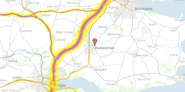 Trafikstøjkort på Bellisvej 7, 8722 Hedensted