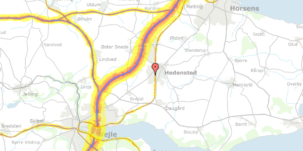Trafikstøjkort på Heegaardsvej 4, 8722 Hedensted